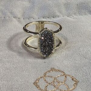 Kendra‎ Scott Elisa Ring Gold Plated Dark Gray Druzy Double Band Size 7